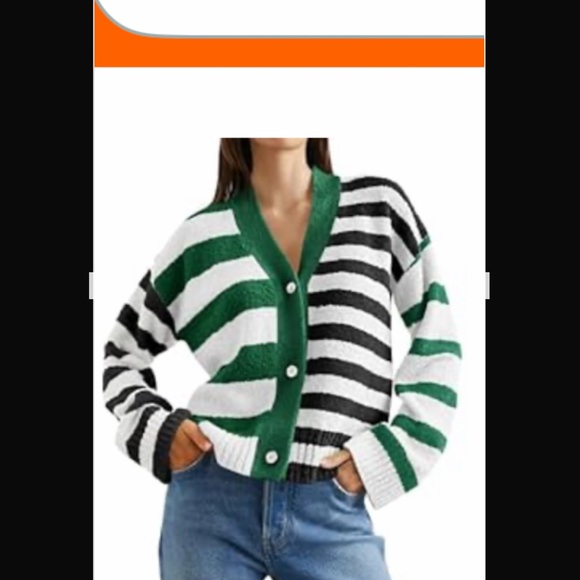 Striped Green and Black Women's Sweater - Picture 3 of 3